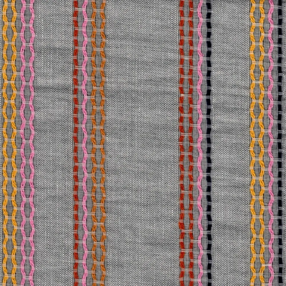 Cotton/rayon embroidered stripes - Gray