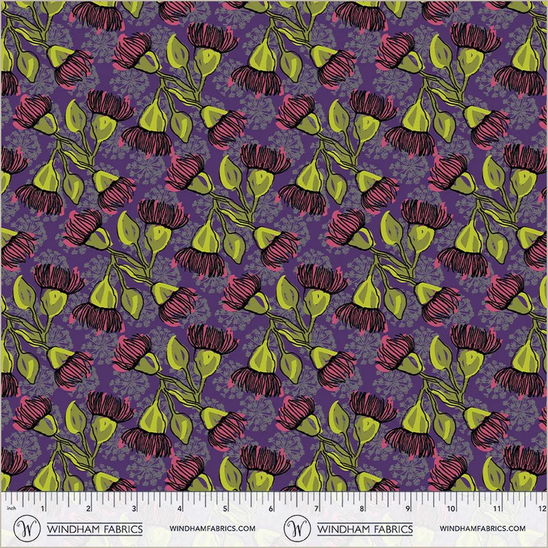 Quilting cotton - Winding Road - Eucalyptus - Grape