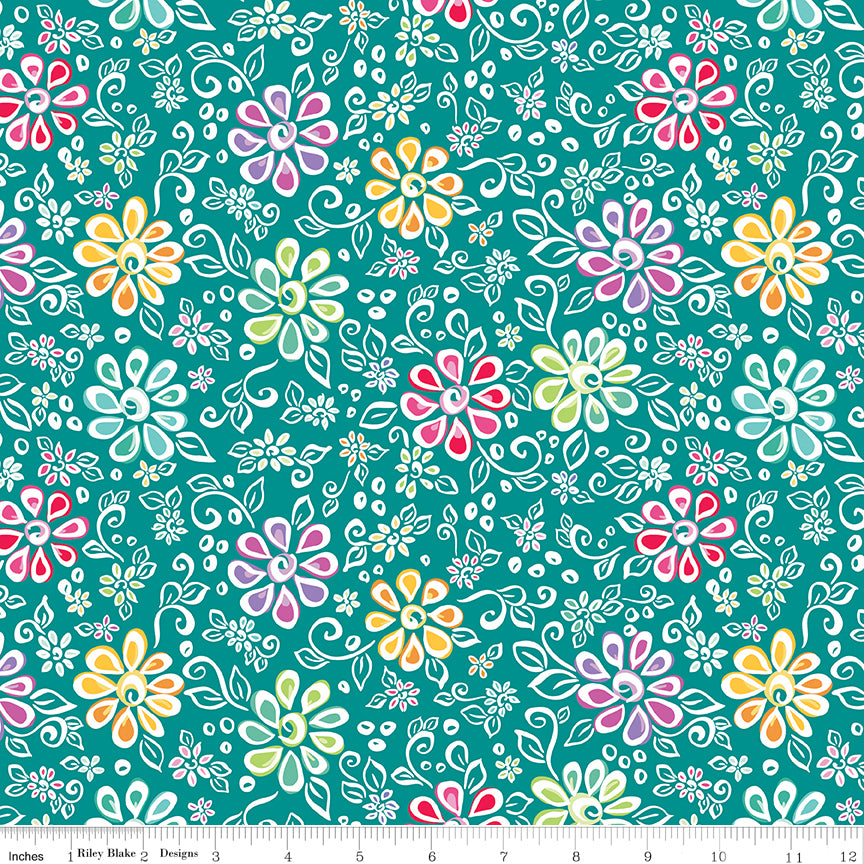 Quilting cotton - Chasing Rainbows - Teal