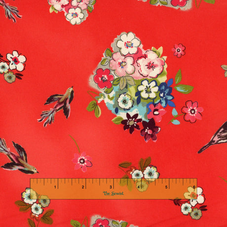 Polyester Crepe de Chine - Red birds