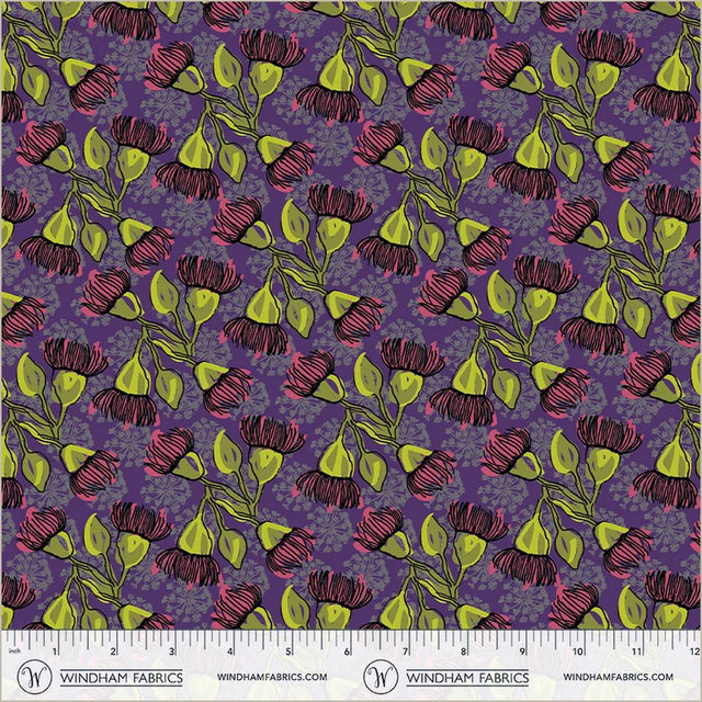 Quilting cotton - Winding Road - Eucalyptus - Grape