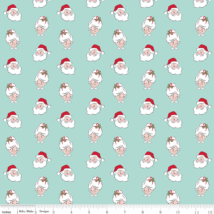 Quilting cotton - Claus & Co - Santa Heads - Blue