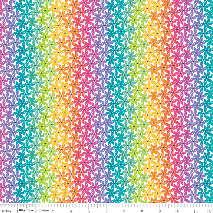 Quilting cotton - Chasing Rainbows - White/Multi