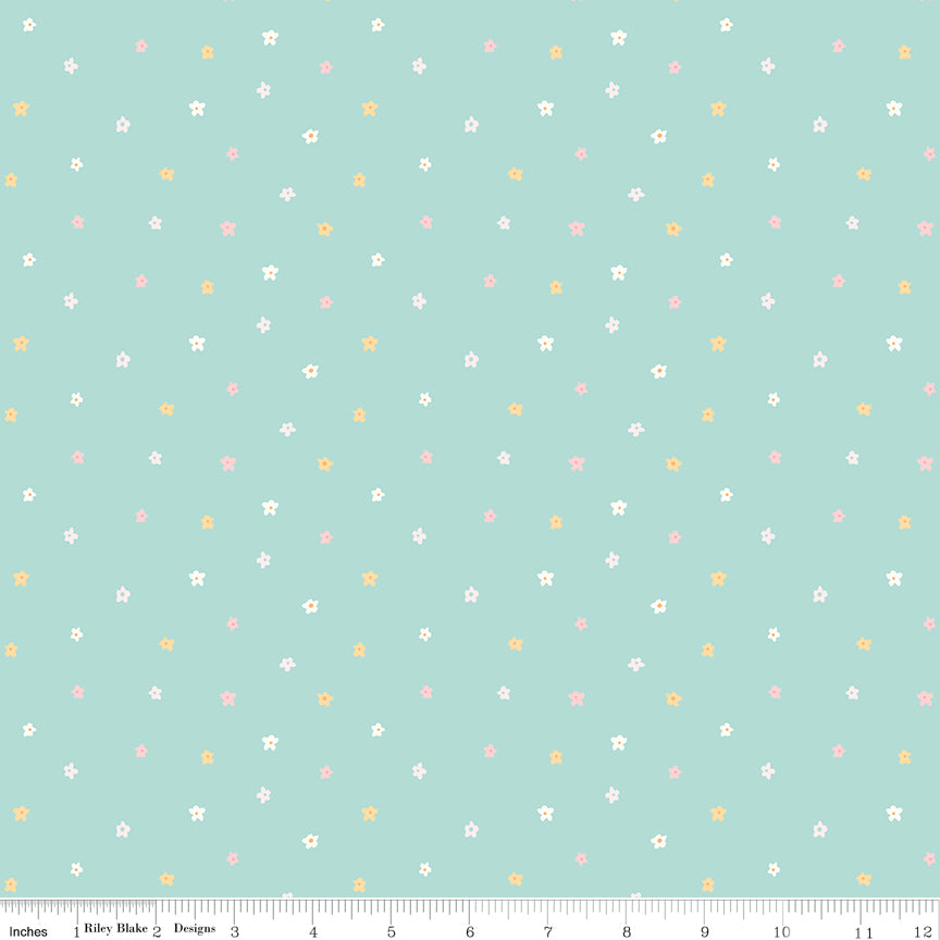 Quilting cotton - Little Posies - Teal